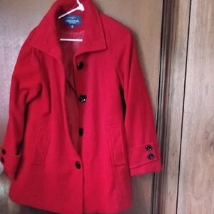 Mackintosh Wool Red Button Up Coat#pockets